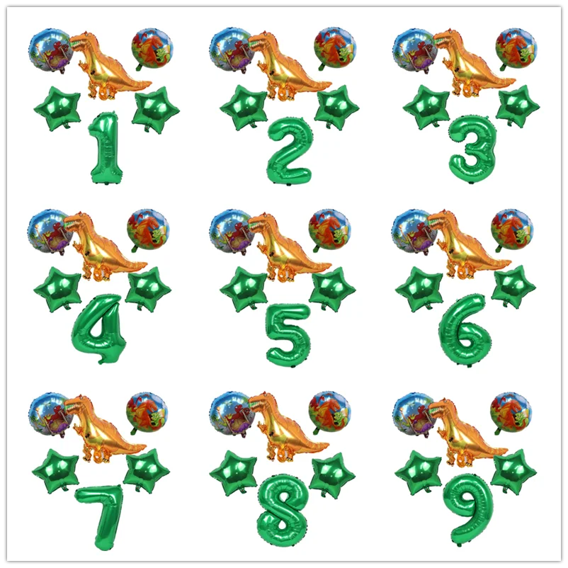 

6pcs Big Green Foil Dinosaur Balloons 32inch Happy Birthday Party Decorations Inflatable Number Aluminum Balloon Boy Kid Toy