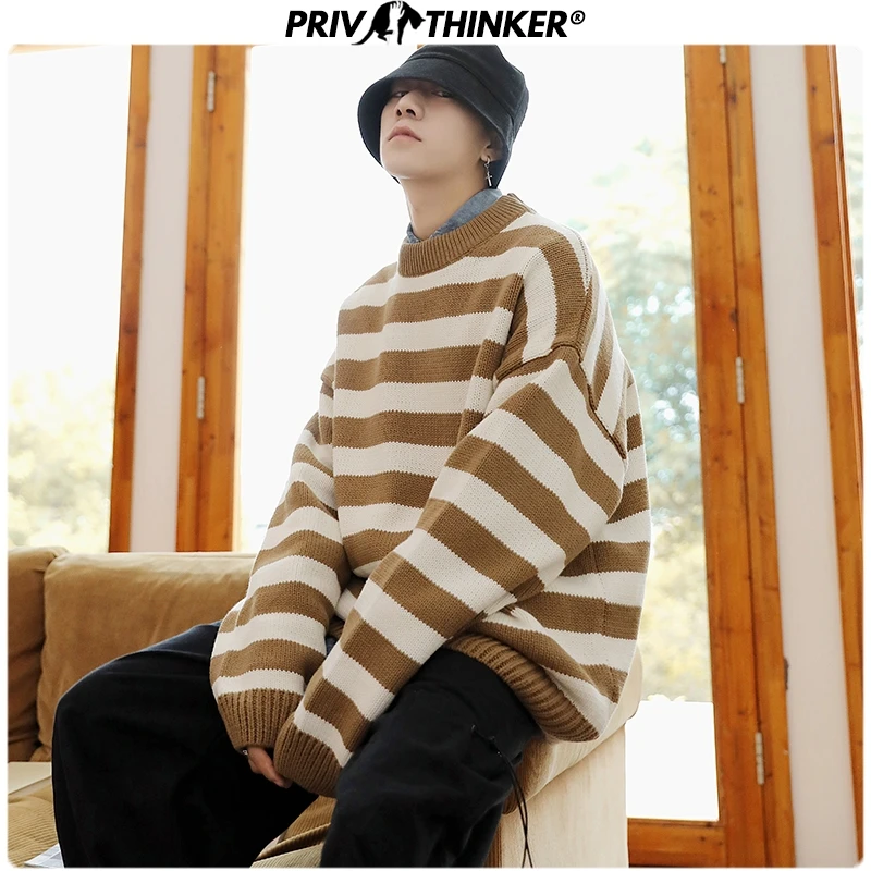 Privathinker осенне-зимний корейский свитер, мужской полосатый пуловер, топы, повседневный мужской вязаный плотный теплый мужской свитер s