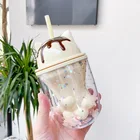 2021 Мультяшные кошачьи лапки, двухслойные пластиковые кружки, милая пайетка, Соломка для питья, Подарочная чашка, Акриловый стакан