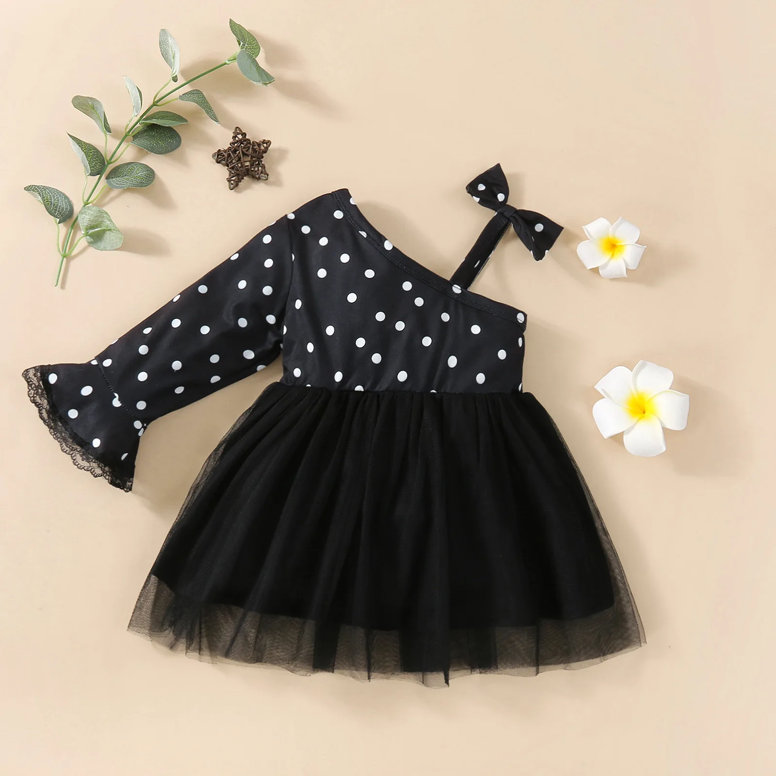 

Newborn Baby Girl Princess Dress Long Sleeve Bow Dot Tulle Tutu Ball Gown Party Dresses Little Girls Clothes