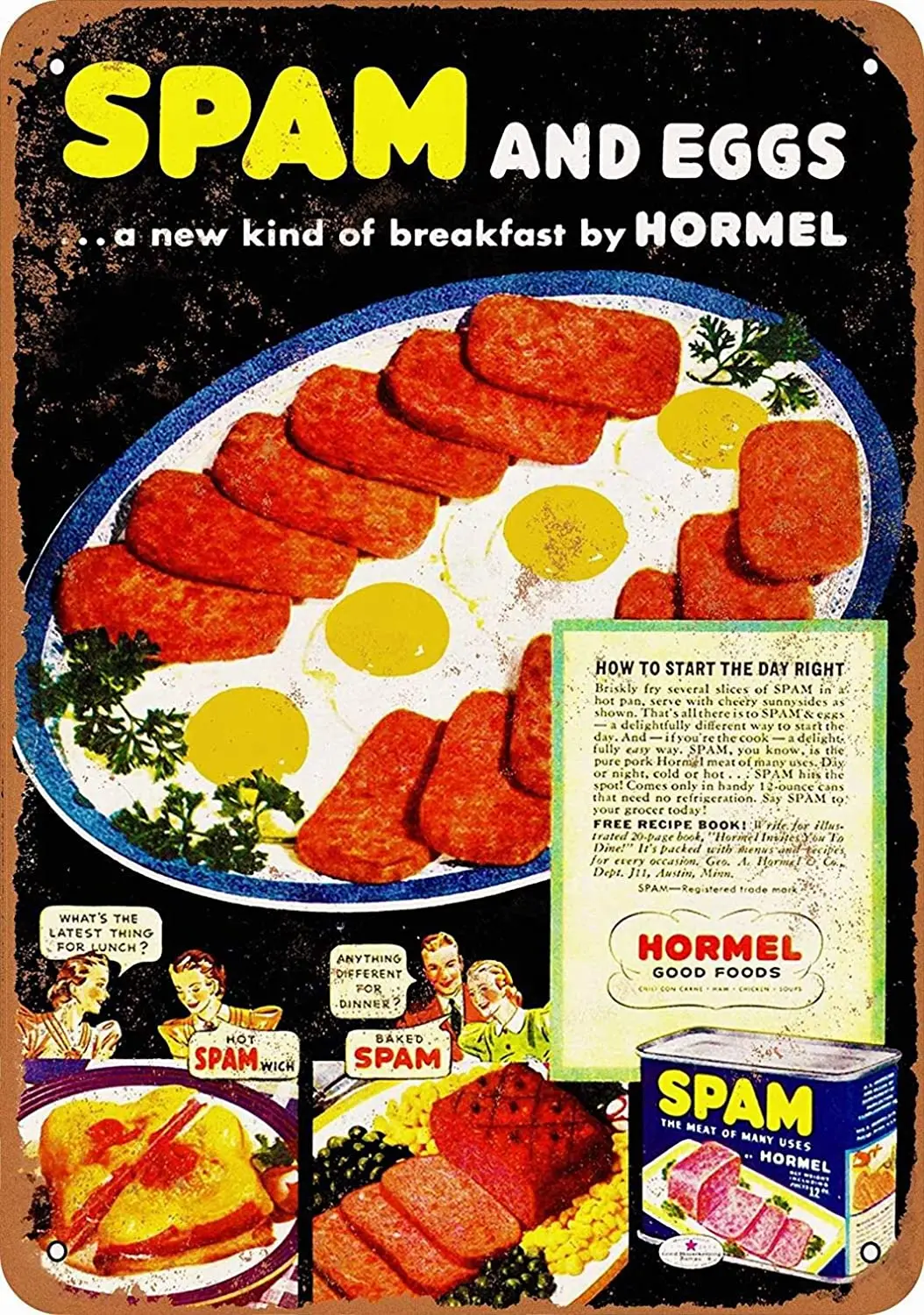 LoMall 8x12 металлический знак-Hormel яйца спама-винтажный декор для стен искусство | Дом