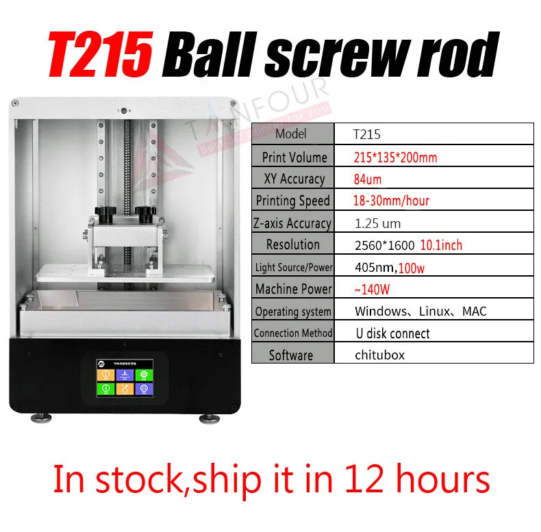 T215 280 мм* 192*120 мм TIANFOUR 8,9 дюймов T280 T200 SLA/lcd/DLP Смола 3d принтер большой объем печати светильник для вылечения 405nm УФ-смола - Цвет: T215