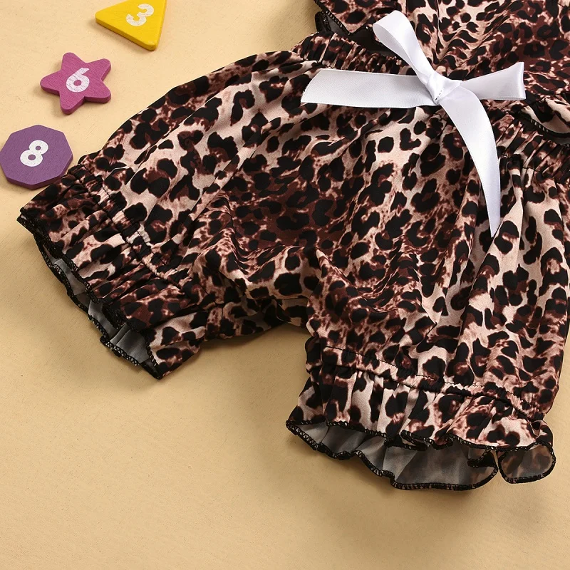 

Newborn Baby Girls Leopard Lace Romper Summer Jumpsuit Ruffles Headband Outfits Clothes 2 Sets 1