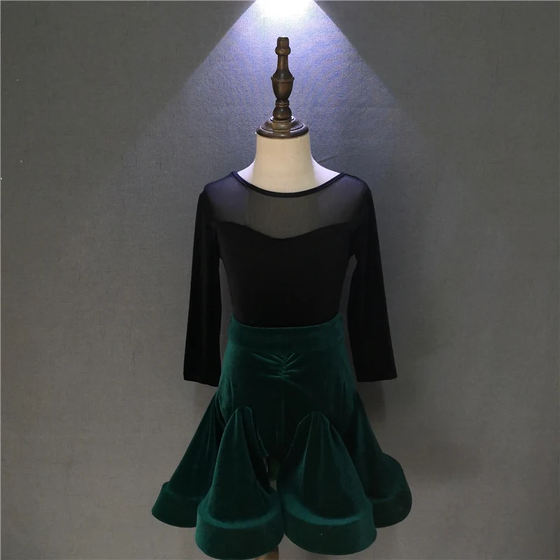 

Girls Children Latin Dance Dress Practice Suit autumn and winter velvet thickened Performance Ballroom Dance Competition Dress