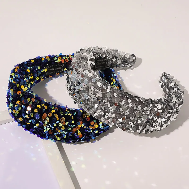 

Fashion Sequins Luxury Hair Accessories Hairbands Sparkly Padded Headbands Headdress Black White Pink Women Headband Hair Hoop