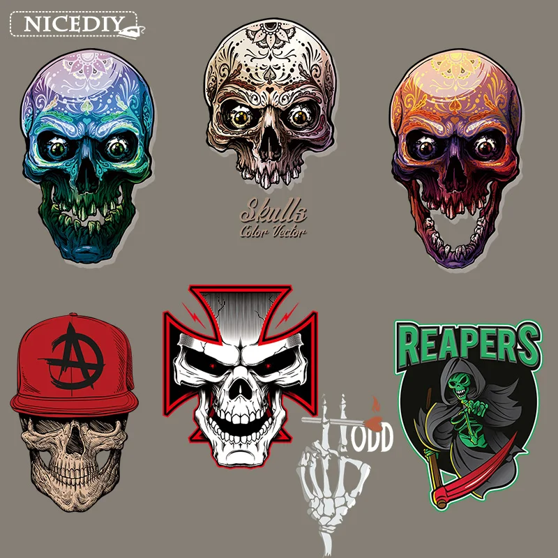 Nicediy Dark Punk Skull Iron On Transfer на одежду нашивки в стиле рок н ролл хиппи теплопередача