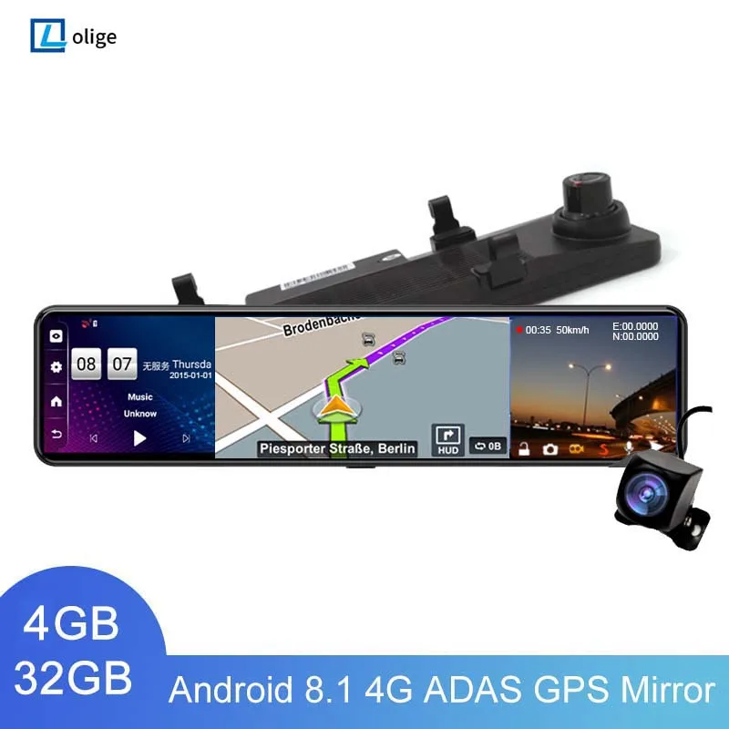 12 дюймов 4G ADAS Android 8 1 + 32G Мобильный Dvr Зеркало заднего вида потоковый медиа GPS