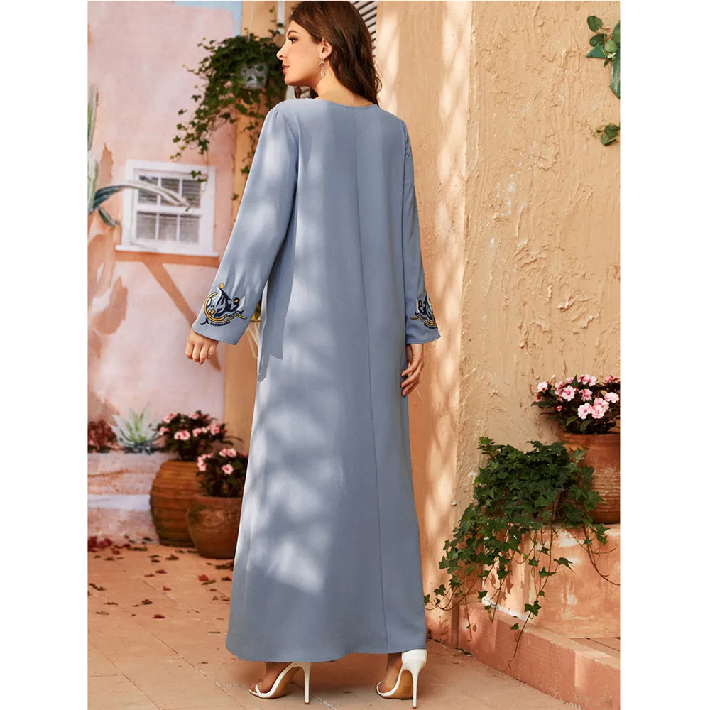 

Moroccan Ethnic Embroidery Women Abaya Dubai Casual Kaftan Turkey Muslim Dress Party Loose Gown Islamic Clothing Caftan Ramadan