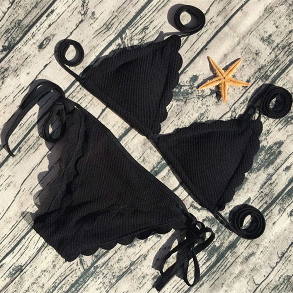 

Summer 2020 Fashion Women Sexy Push-Up Padded Bra Beach Halter Bikini Set Swimsuit Swimwear ladies solid color beachwear set50**