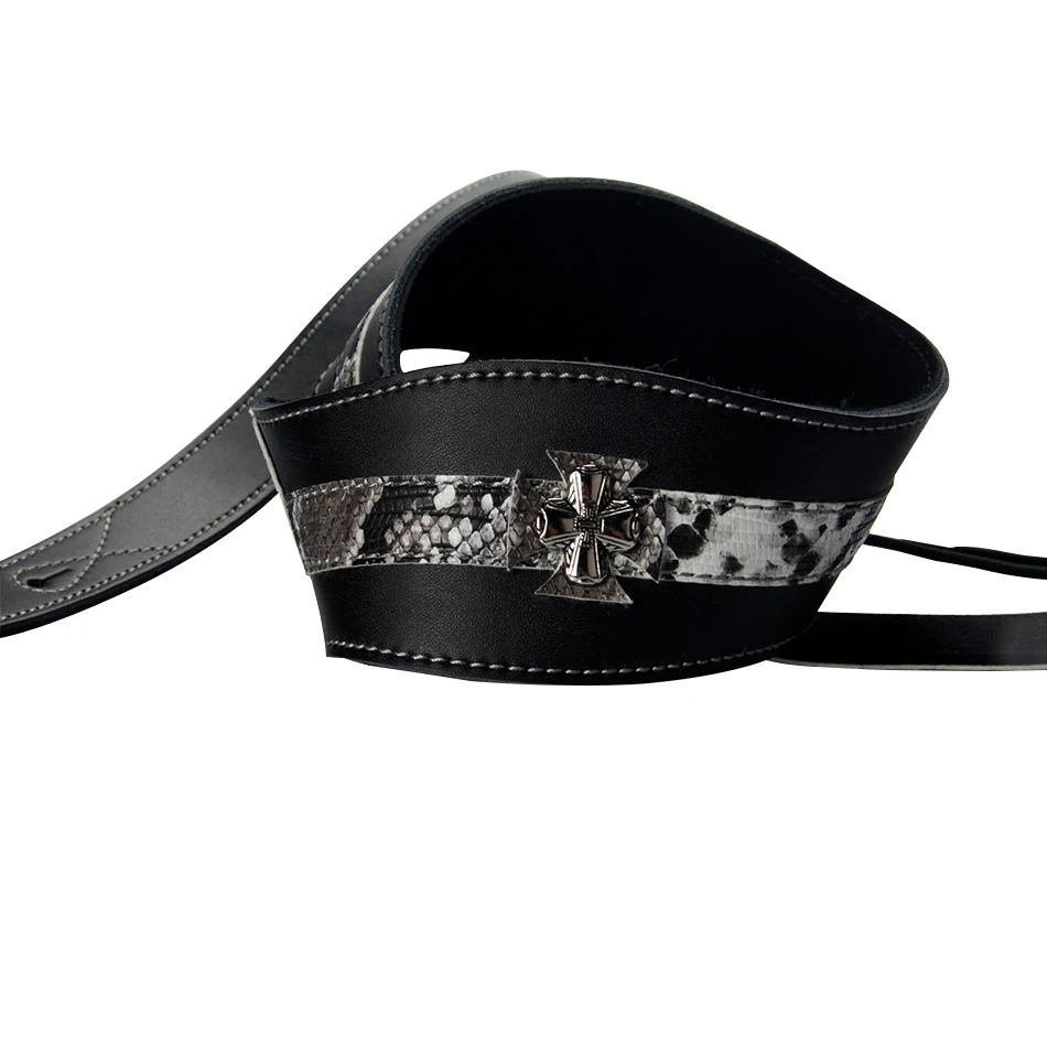 Ремешок BATESMUSIC для гитары с изображением змеи белого и черного цветов материал