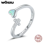 WOSTU 925 стерлингового серебра опал кольцо в форме сердца, Винтаж Регулируемые кольца оригинальный палец для Для женщин Серебряные ювелирные изделия CTR171