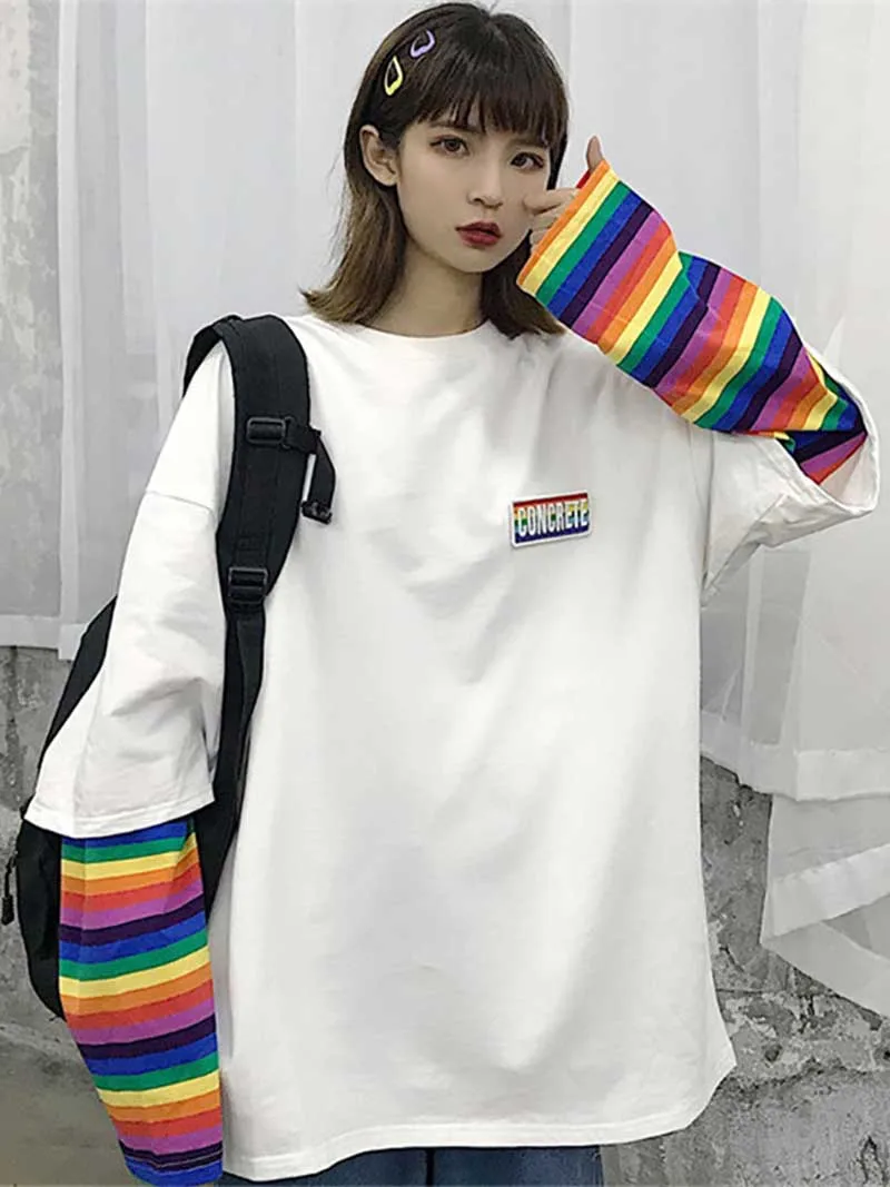 Футболка NiceMix в стиле Харадзюку для женщин свободная рубашка с длинным рукавом и