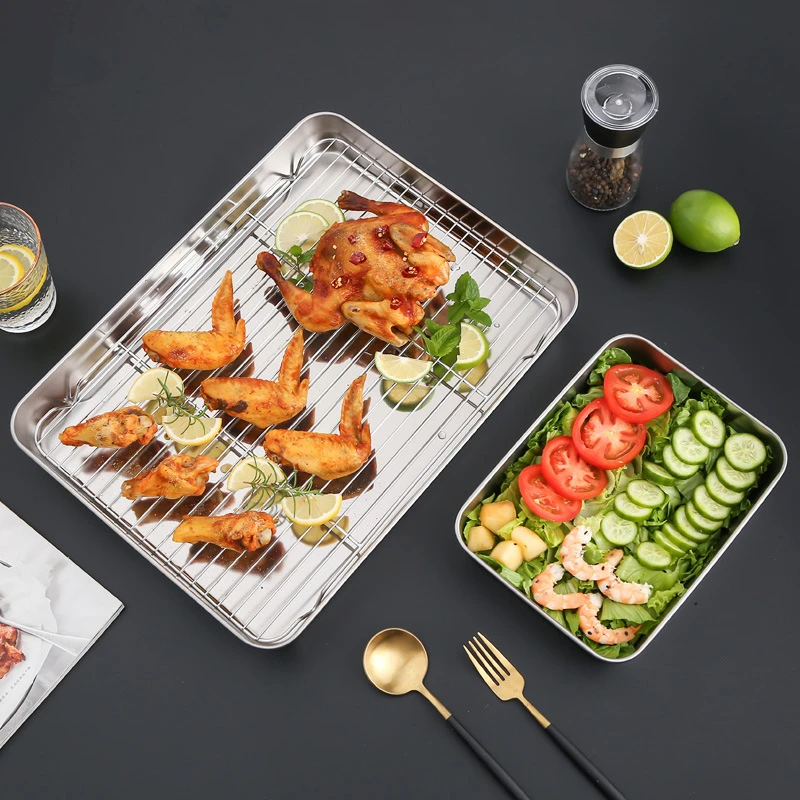 

Stainless Steel Square Bakeware with Grid Pizza Bread Cake Pan Oven Baking Tray Non-stick Cooking Plate Kitchen Utensils