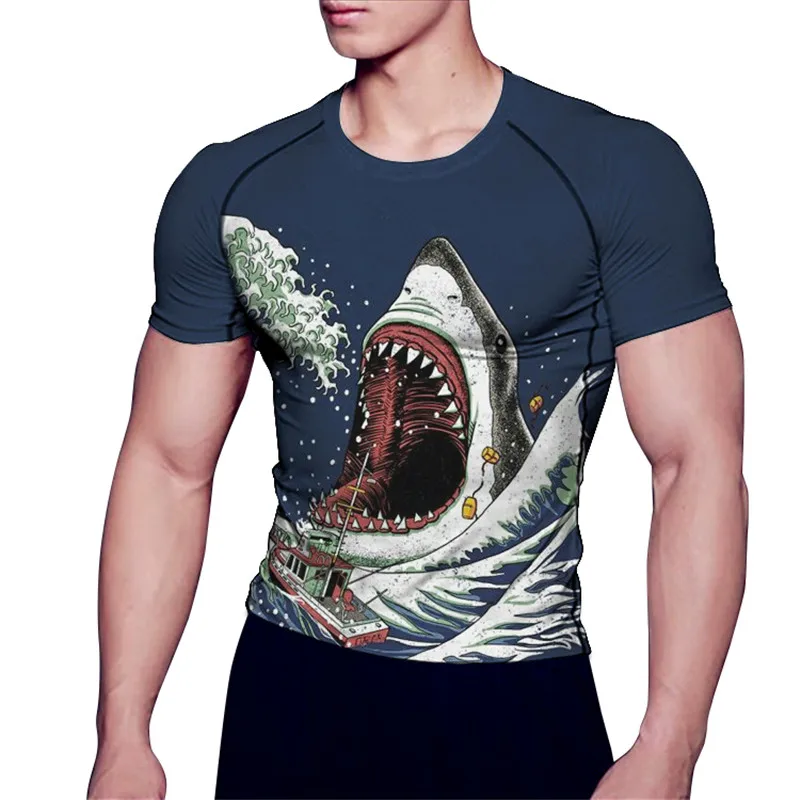 Мужская сухая посадка цифровая печать морской Монстр Акула челюсти ММА одежда
