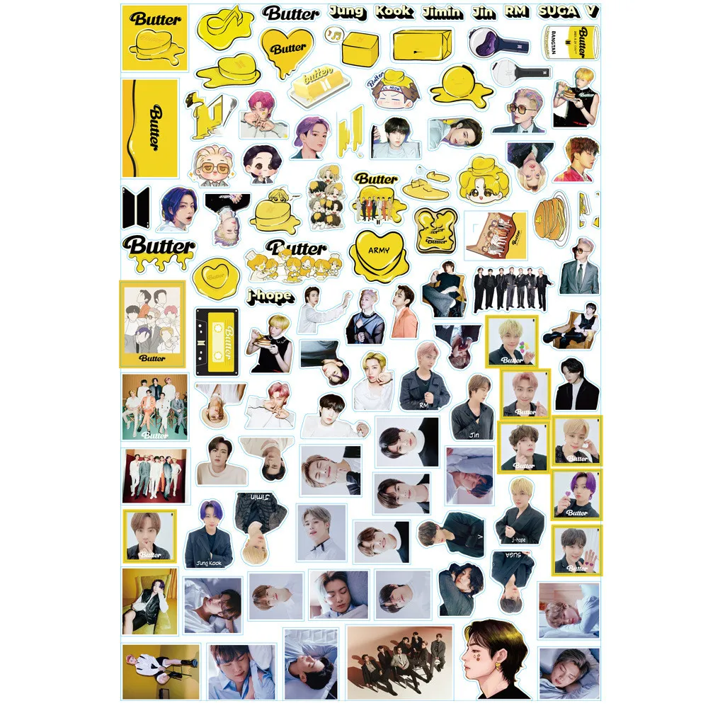 

Kpop Bangtan Boys New Album Butter 100 Stickers Skateboard Suitcase Handbook Korean Wave Stickers V Jk Suga