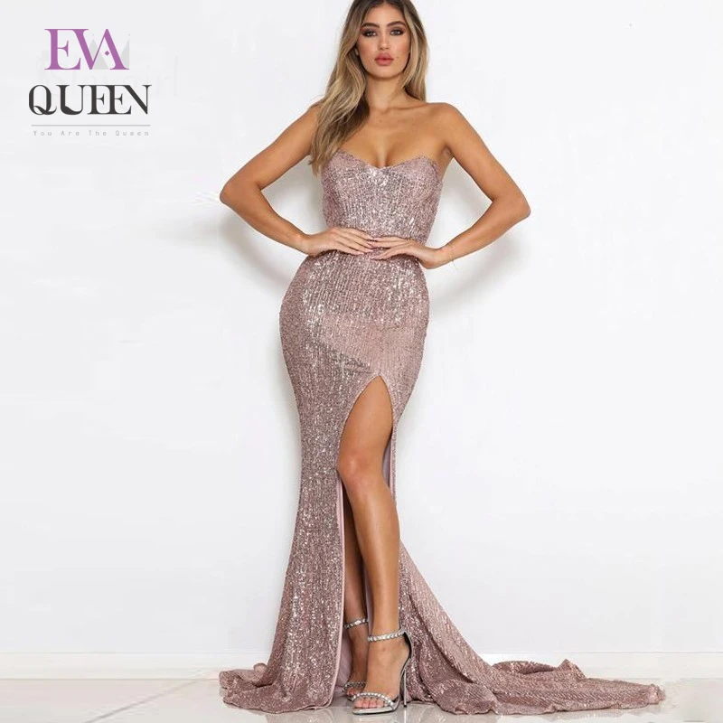 Элегантное Длинное Платье EvaQueen женское платье с высоким разрезом и блестками