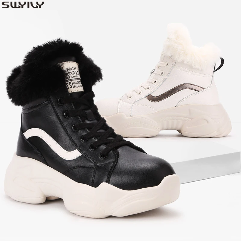 Кожаные ботинки SWYIVY Женская плюшевая женская зимняя обувь новинка 2019 теплые