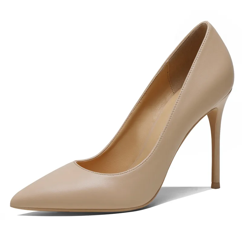 

10cm Women Heels Female Stiletto Leather High Heels Red Black White Office Wedding Bride Shoes Sexy Elegant Lady Pumps Big Size