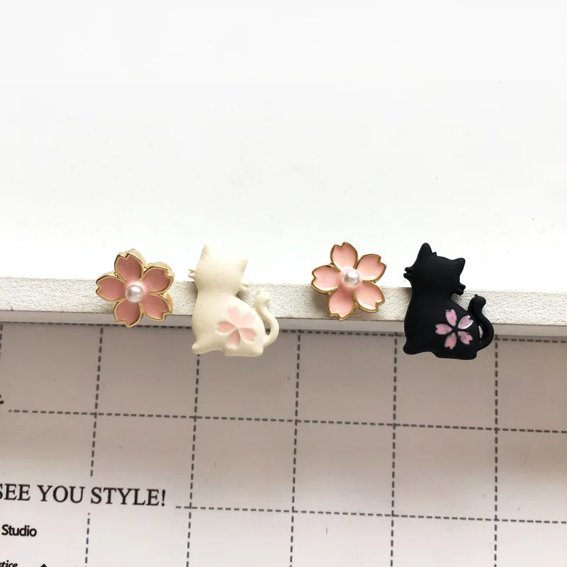 

Cute Fashion Kitty Flower Stud Earring For Women Girls 2021 New Design Oil Painting Earring Jewelry Daily Wearing