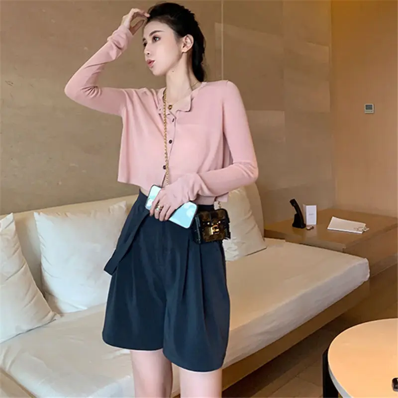 

ZCSMLL Personalized diagonal shorts women's summer 2021 loose and thin casual all-match high-waisted wide-leg pants