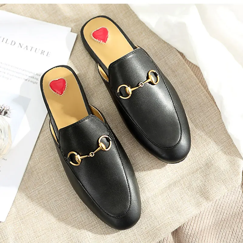 

Half Dragged Women Sandals To Wear 2021 New Online Celebrity Less Flat Heel Lazy Shoes Embroidered Leather Shoes Muller Shoes