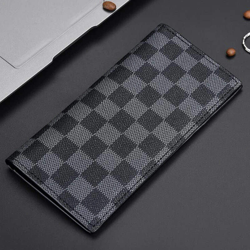 

Plaid PVC Leather Men Wallet Fashion Ultrathin Long Wallet With Credit Card Holder Mens Wallets Coin Purse Male Clutch Money Bag