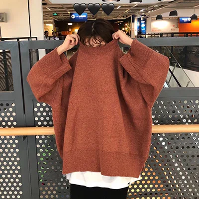 Coral red Зимняя одежда женский свитер корейский большой размер свободный однотонный пуловер Женский вязаный свитер Зимние Топы для женщин пальто - Цвет: Coral red