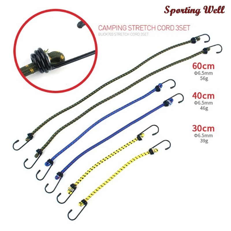 

6pc 30/40/60cm Bungee Cord High Elasticity Rubber Tied Rope With Hooks Outdoor Tent Camping Luggage Outdoor Tool