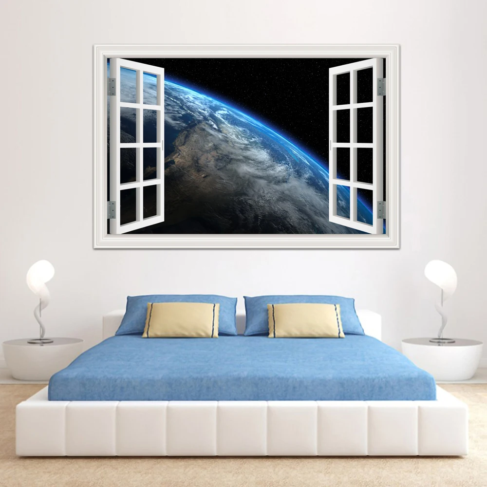 3D окно звёздное небо искусство стены съемные обои для спальни земля в космосе