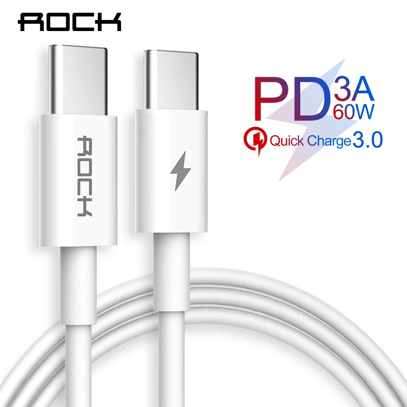 ROCK PD 3A usb type C USB-C кабель для samsung huawei OnePlus 6t 6 5 для iPad Pro для Macbook 60 Вт QC 4,0 type C кабель