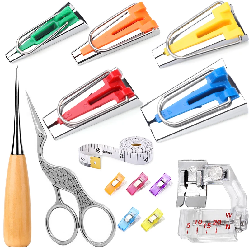 

Imzay Bias Tape Maker Set 6MM 9mm 12MM 18MM 25MM Sewing Fabric Bias Tape Maker Tool Kit & Sewing Clips for Fabric Sewing