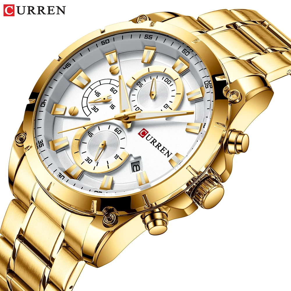 

Gold Watches Men's Luxury Top Brand CURREN Quartz Wristwatch Fashion Sport and Causal Business Watch Male Clock Reloj Hombres