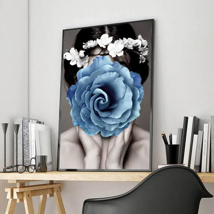 Морден розовые синие цветы красота постер и принт Холст Картина настенное