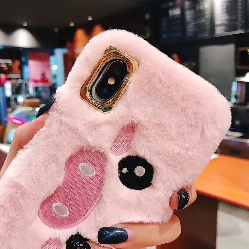 KISSCASE вышивка мультфильм свинья плюшевый теплый меховой чехол для телефона iPhone XS