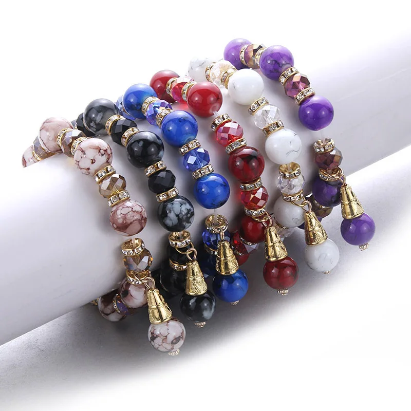 Женский браслет с бусинами из натурального камня | Украшения и аксессуары