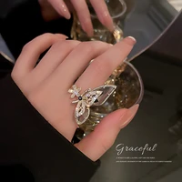 2022 new korean fashion new personality inlaid with diamond crystal flower butterfly opening adjustable ring hand ornaments