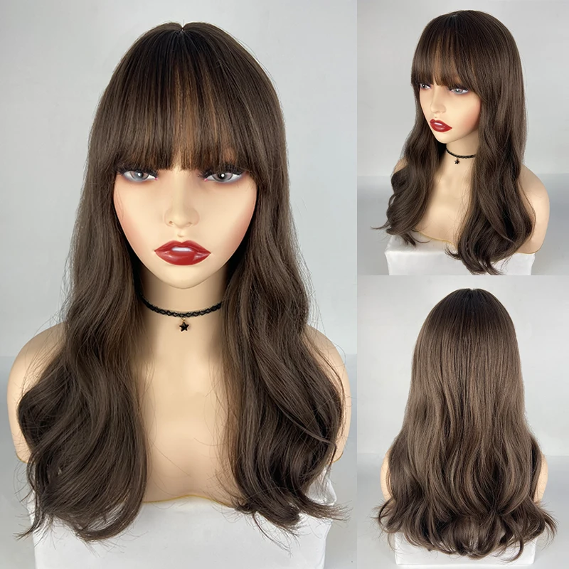 

Длинные волнистые синтетические парики URCGTSA с эффектом омбре, парики из натуральных волос для женщин, парики для косплея, парики из термостойкого волокна с челкой