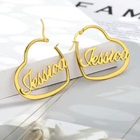 personalized stainless steel name earrings for women custom heart style circle hoop earrings female pendientes jewerly gifts