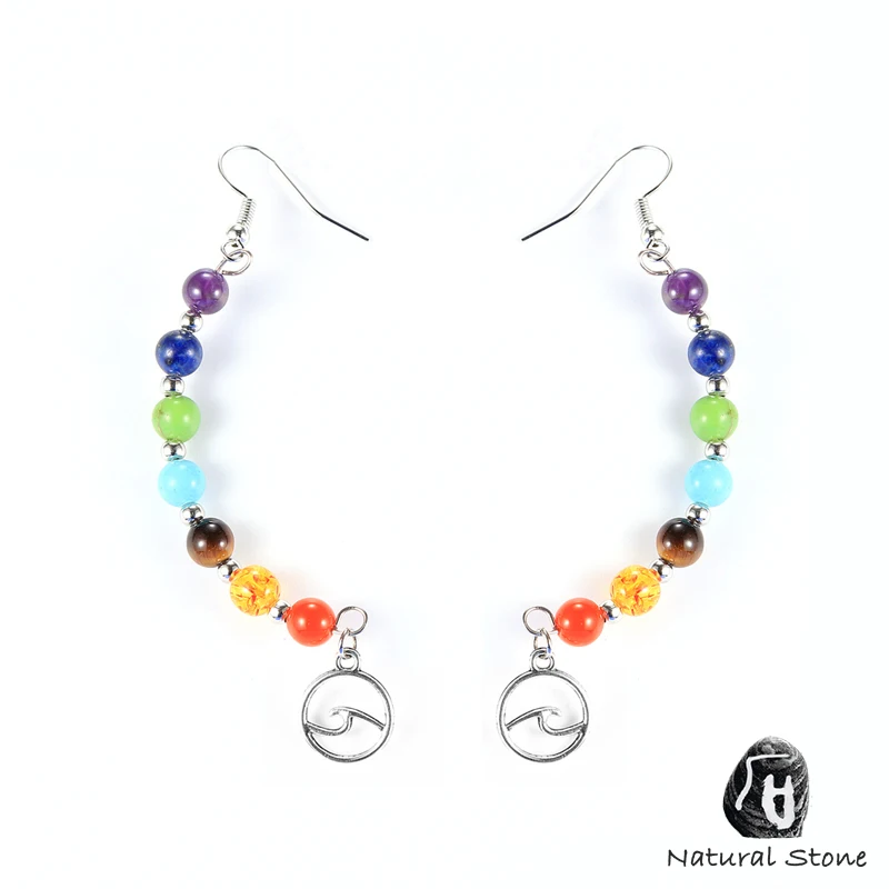 Женские серьги из натурального камня 7 чакр висячие с пирсингом длинные обручи