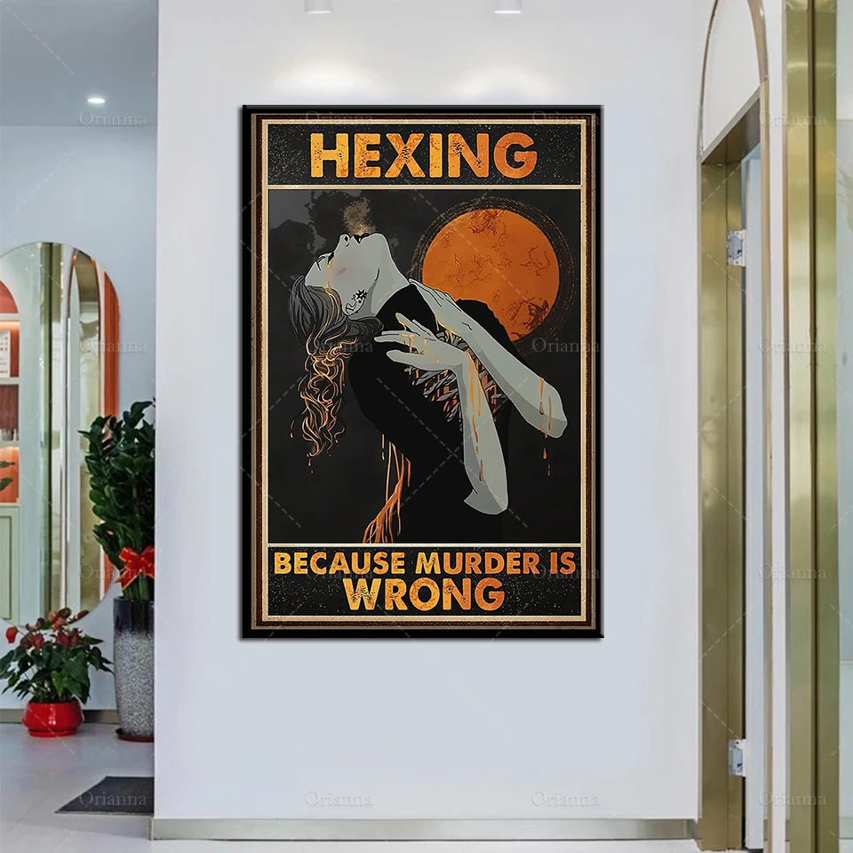 

Ведьма девочка ГЕКСИН из-за убийства неправильный плакат ведьма Хэллоуин домашний декор живопись настенные художественные принты Холст пл...