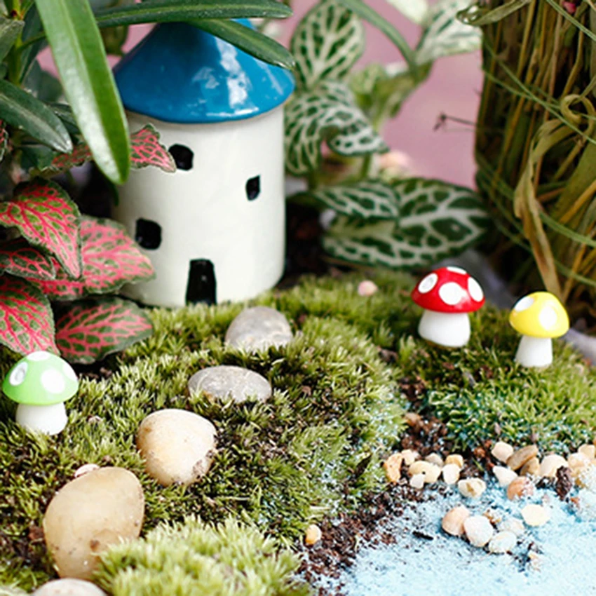 10Pcs Natural Resin Mushroom Toadstool Miniature Fairy Terrarium Figurine For Garden Ornament Decor Crafts 15x12mm - купить по