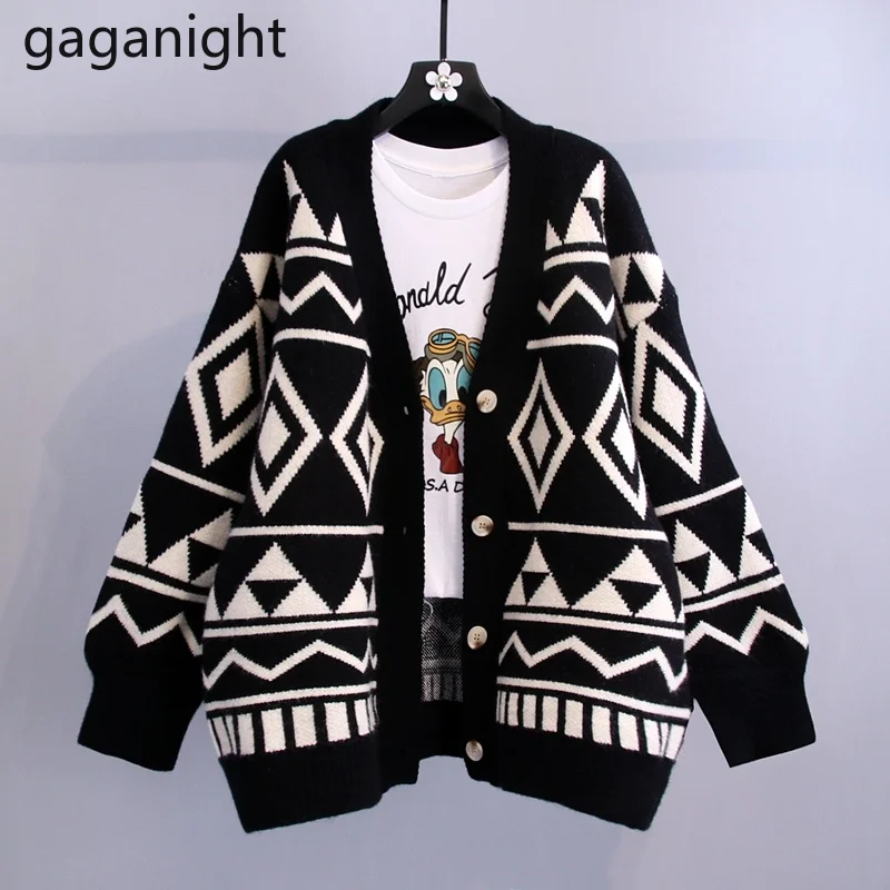 

Gaganight, винтажный женский кардиган с геометрическим рисунком, повседневный Свободный кардиган, Женская шикарная модная верхняя одежда, длин...