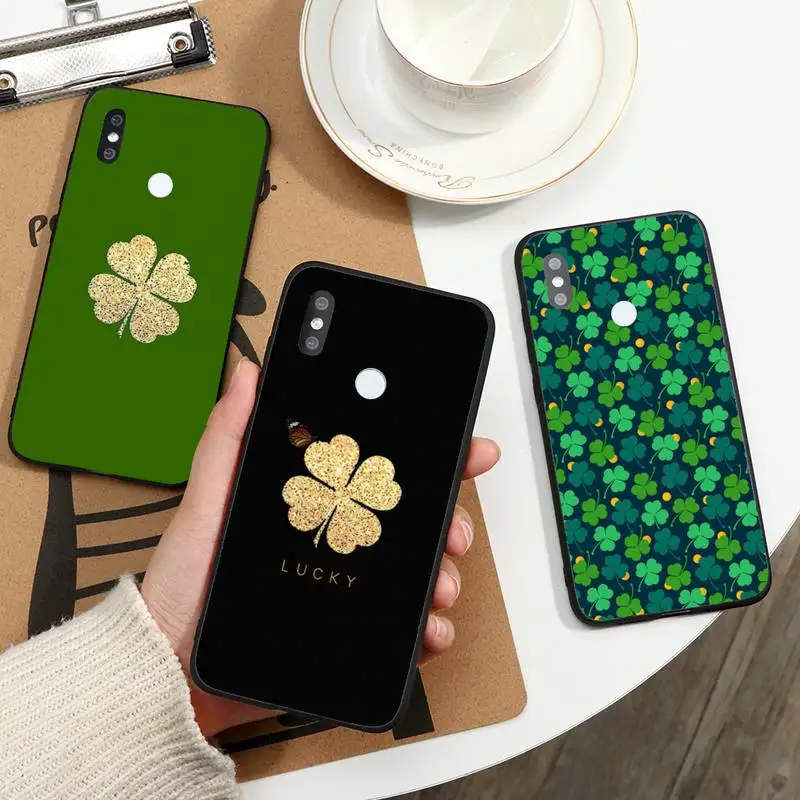 

Gold glitter Four leaf clover Phone Case For Xiaomi Redmi note 7 8 9 t s 10 A pro lite funda shell coque cover