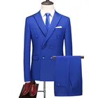 Пиджак и брюки, двубортный смокинг, деловой, однотонный, в Корейском стиле, повседневная одежда, деловой мужской костюм, S-6XL