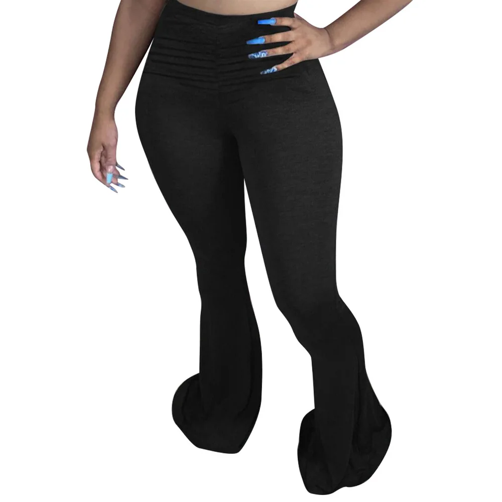 

Ruched Solid Color Casual Skinny Bottoms Women Sexy High Waist Bell Bottom Sweatpant Spring Autumn Stretchy Elastci Legging Pant