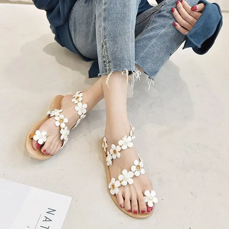 

Ladies Sandals Bohemian Style Summer Women's Shoes Flat Sandals Beach Shoes 2021 Flower Flip-Flops Plus Casual Shoes