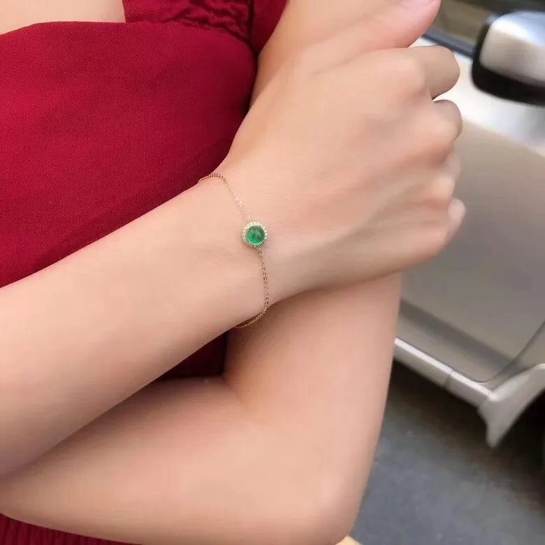 Браслет AEAW из 18 каратного желтого золота с натуральным изумрудом 1 0 карата|Гибкие