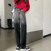 gothic personality do old tie dye gradient denim jeans black washed jeans vintage loose high waist straight wide legs 2021 new