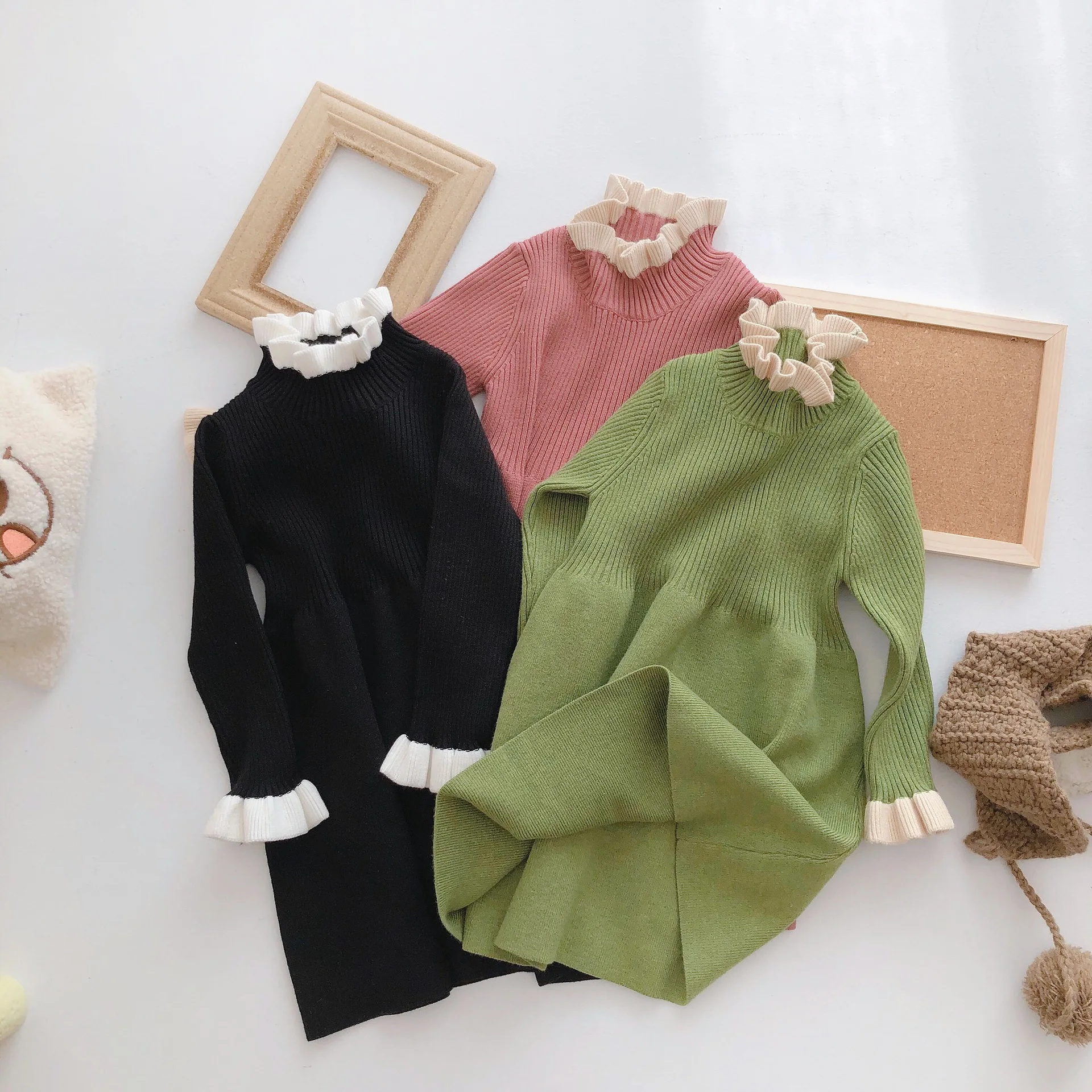 Зимняя новая коллекция одежды на девочек с рисунками краем уха шерсть платье