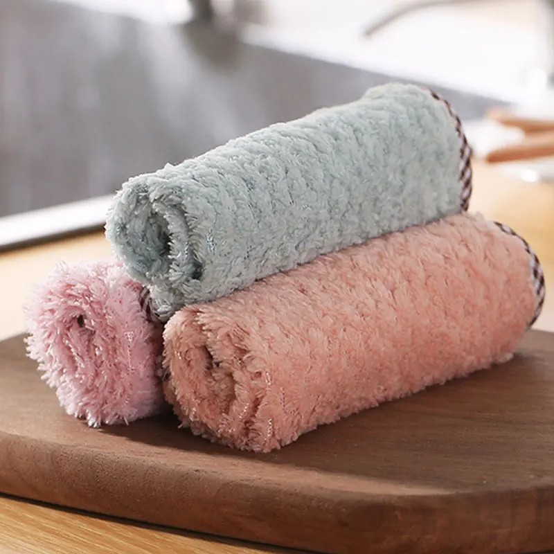 

25*25cm Super Absorbent Dishcloth Towel Home Kitchen Sink Wipe Clean Cloth Practical Coral Fleece Cleaning Tool